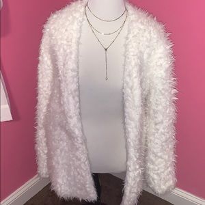 white fur cardigan